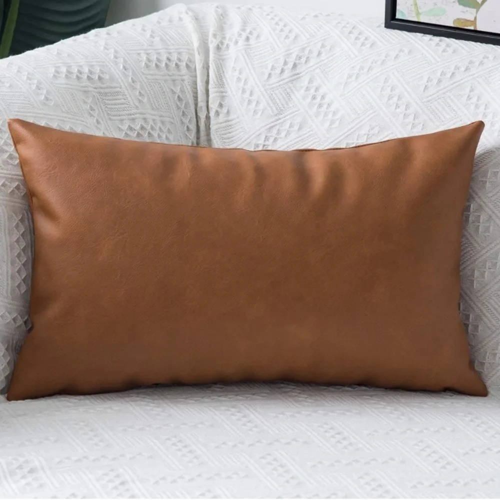 Luxury Home | Boho Chic Rustic Faux Leather Lumbar Throw Pillow Cover